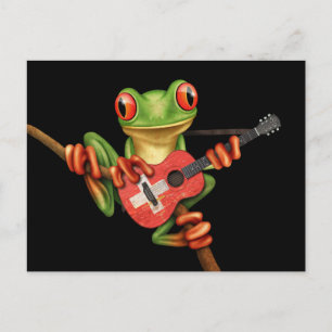 Carte Postale Grenouille Jouer Drapeau Suisse Guitare Noir
