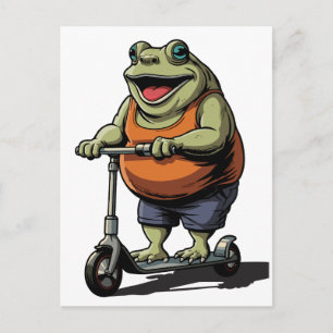 Carte Postale Grenouille Joufflue Drôle à Trottinette Dessin Ani