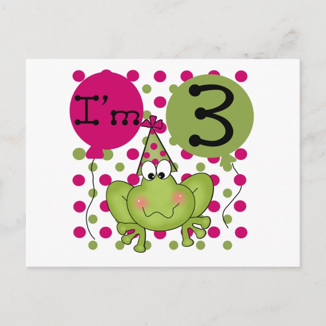 Carte Postale Grenouille rose 3ème anniversaire Tshirts et cadea (Devant)