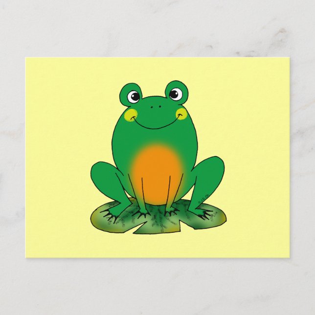 Carte Postale Grenouille souriante sur feuille de nénuphar desig (Devant)