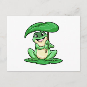 Carte Postale Grenouille sur la feuille avec parapluie