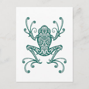 Carte Postale Grenouille Turquoise sur blanc
