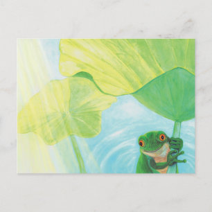 Carte Postale Grenouille verte drôle sous Lily Pad
