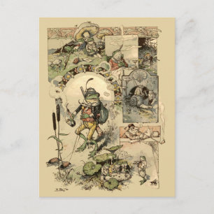 Carte Postale Grenouilles Vintage Champignons Escargots