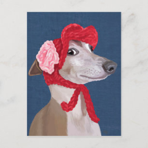 Carte Postale Greyhound avec Casquette en laine rouge