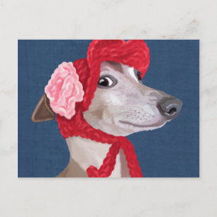 Carte Postale Greyhound avec Casquette en laine rouge