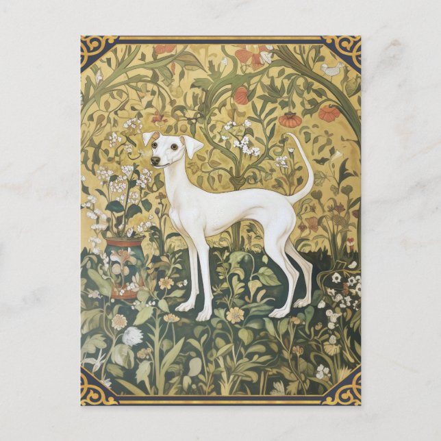 Carte Postale Greyhound italien dans un jardin pré-Raphaelite (Devant)