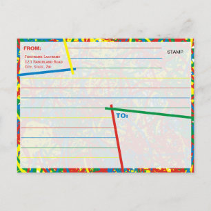 Carte Postale Gribouillages abstraits rouges bleus verts jaunes 