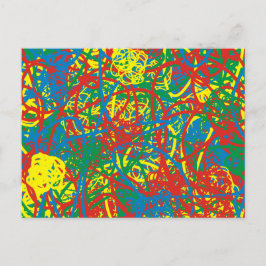 Carte Postale Gribouillages abstraits rouges bleus verts jaunes 