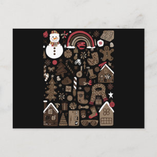 Carte Postale Gribouillis de Noël Fêtes Rétro Vacances Arbres An