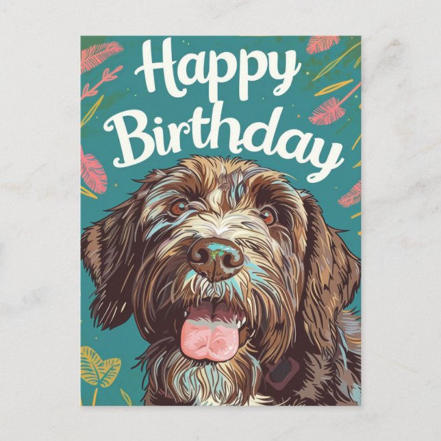 Carte Postale Griffon d'arrêt à poil dur Joyeux Anniversaire (Devant)