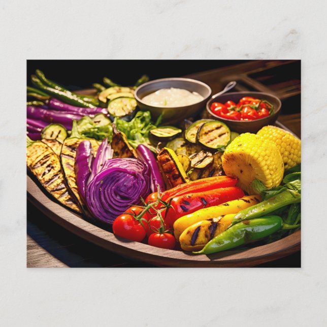 Carte Postale Grilled Vegetable. Array of beautifully charred ve (Devant)