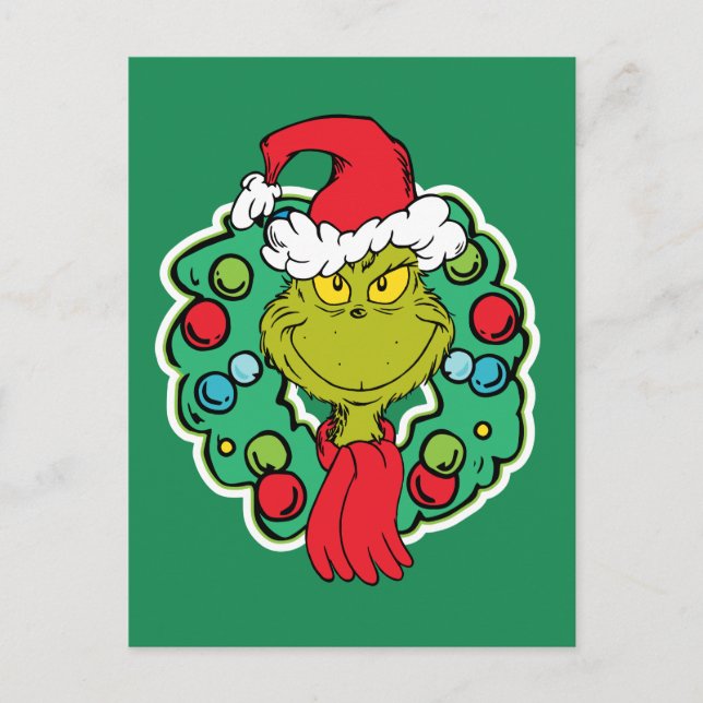 Carte Postale Grinch | Couronne de Noël (Devant)