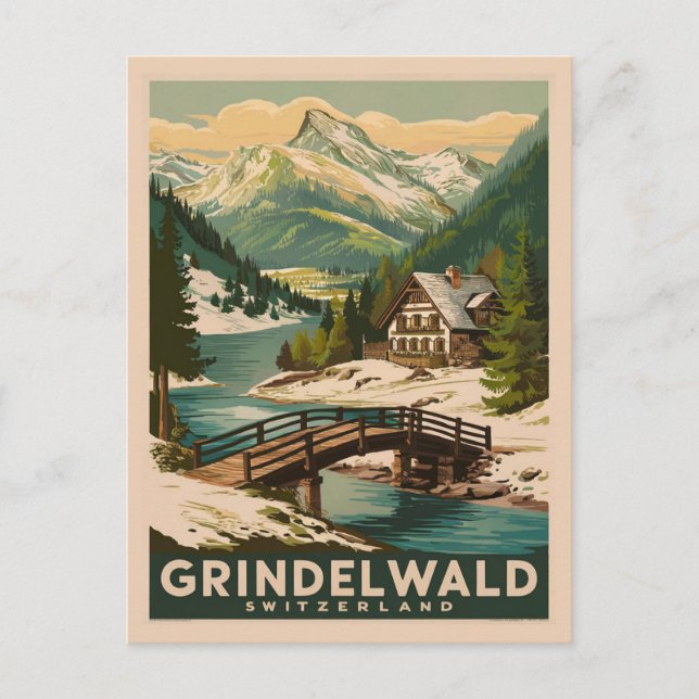 Carte Postale Grindelwald Suisse Alpes Retro (Devant)