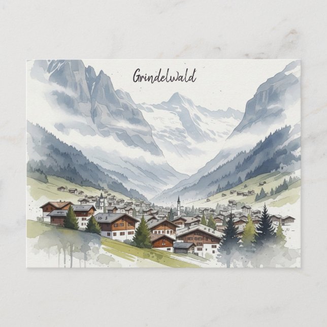 Carte Postale Grindelwald Suisse Aquarelle de voyage (Devant)