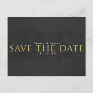 Carte Postale Gris foncé et or SAVE THE DATE Mariage Fiançailles