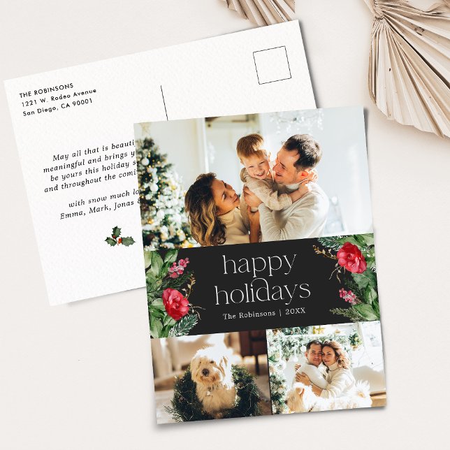 Carte Postale Gris foncé Moderne Botanique 3 Photo Holiday (Créateur téléchargé)