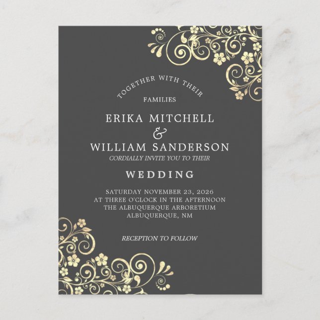 Carte Postale Gris Gold Faire-part de mariage RSVP l Site Web (Devant)