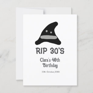 Carte Postale Gris noir RIP 30's 40e anniversaire chapeau de sor