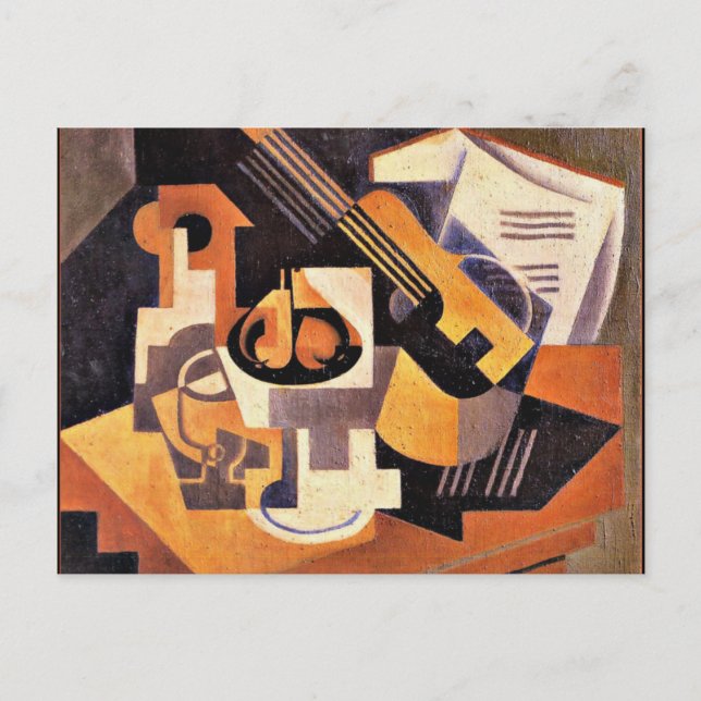 Carte Postale Gris - Plat de guitare et de fruits sur une table (Devant)