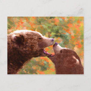 Carte Postale Grizzly Bear Mom and Cub Painting - Wildlife Art
