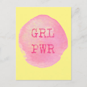 Carte Postale GRL PWR - Typographie jaune gras et rose