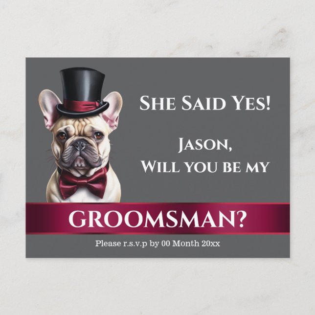 Carte Postale Groomsman français bulldog grooms proposition mari (Devant)