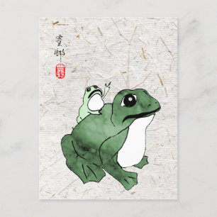 Carte Postale Grosse grenouille Petit crapaud japonais 19e siècl