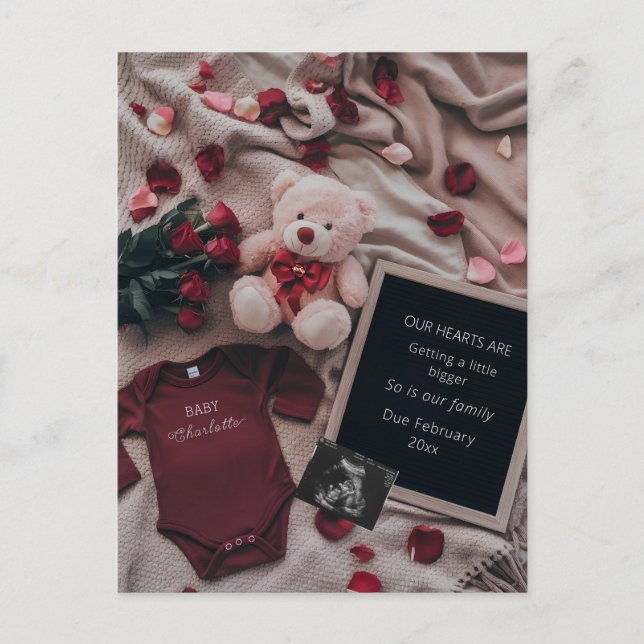 Carte Postale Grossesse romantique avec Roses & Teddy (Devant)
