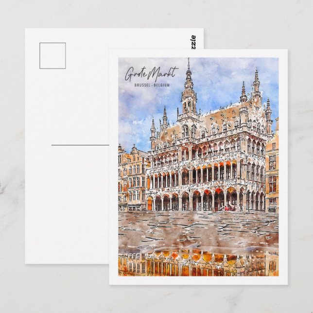 Carte Postale Grote Markt Brussel Travel Place Aquarelle (Devant / Derrière)