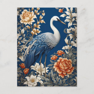 Carte Postale Grue Bleue Élégante William Morris Inspiré