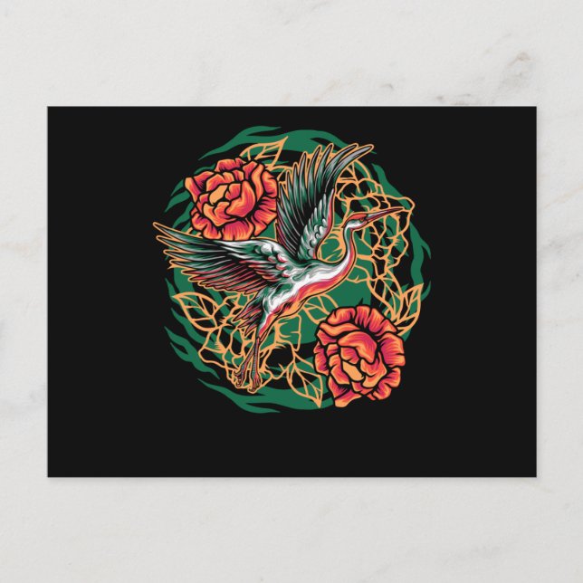 Carte Postale Grues volantes japonaises avec design Rose (Devant)