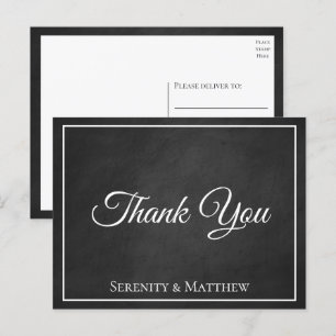 Carte Postale Grunge Chalkboard Elegant Mariage noir Merci