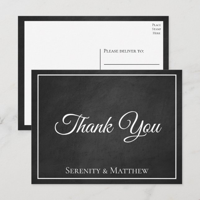 Carte Postale Grunge Chalkboard Elegant Mariage noir Merci (Devant / Derrière)