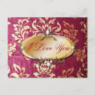 Carte Postale grunge floral Victorian Gold Bourgogne