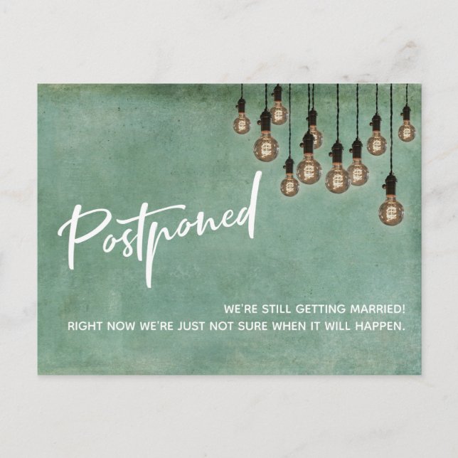 Carte Postale Grunge Green avec Edison Lumières Mariage reporté (Devant)