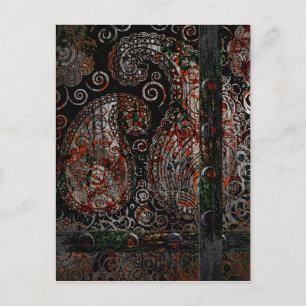 Carte Postale Grunge métallique Paisley Red Rust Grey avec Rivet