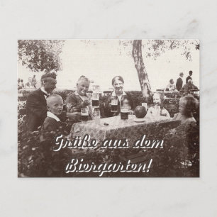 Carte Postale Grüße aus dem Biergarten Schwarzweißfoto Familie