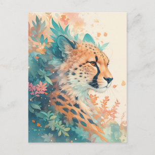 Carte Postale Guépard avec feuillage et feuilles tropicaux vibra