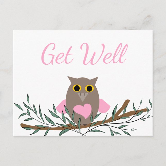 Carte Postale Guérissez Bien Hibou Rose (Devant)