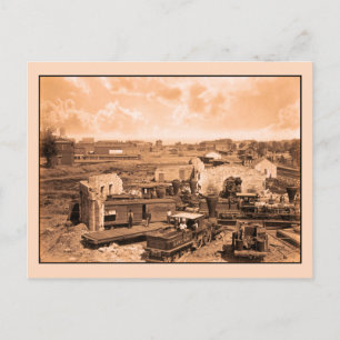 Carte Postale Guerre civile, Roundhouse d'Atlanta détruite, 1866