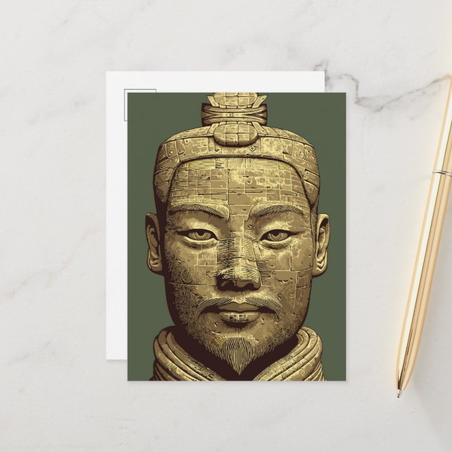 Carte Postale Guerrier en terre cuite - Art de l'or antique (Devant/Arrière en situation)