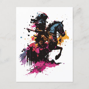 Carte Postale Guerrier équitation cheval en aquarelle