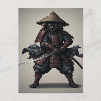 Carte Postale Guerrier samouraï Chat noir