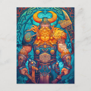 Carte Postale Guerrier Viking avec Hache Mythologie Nordique Ban