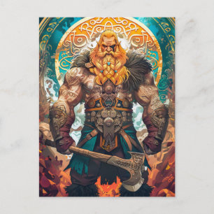 Carte Postale Guerrier Viking avec Hache Mythologie Nordique Ban