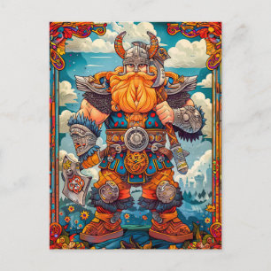 Carte Postale Guerrier Viking avec Hache Mythologie Nordique Ban