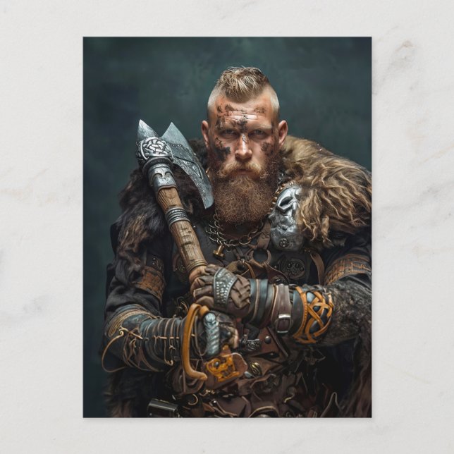 Carte Postale Guerrier Viking dans une tenue authentique (Devant)