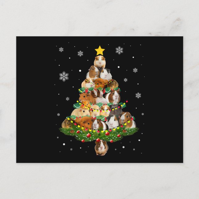 Carte Postale Guinée Cochon sapin de Noël Santa Hat Noël Lumière (Devant)
