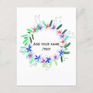 Carte Postale guirlande colorée couronne de Noël mot nom texte